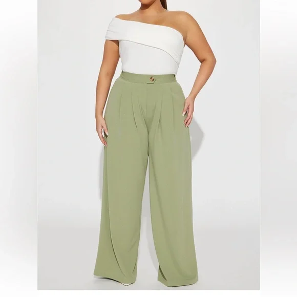 What Matters Most Wide Leg Trousers- Sage - Picture 3 of 3